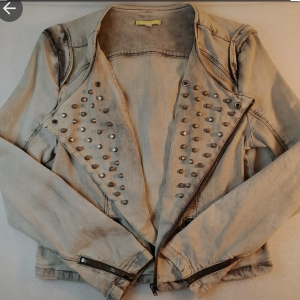 Gianni Bini Asymmetrical Zipper Grey Studded Jacket SIZE M